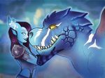  2015 anthro armor devilsaur dinosaur draenei female feral headshot kabier male scalie video_games warcraft world_of_warcraft 