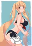  adapted_costume ass ball beachball bikini breasts brown_eyes hair_ribbon highres kantai_collection large_breasts light_brown_hair long_hair marimo_maru murasame_(kantai_collection) ribbon skirt smile solo swimsuit twintails 