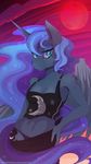  2015 anthro anthrofied beauty_mark blue_eyes blue_fur blue_hair clothed clothing cutie_mark equine feathered_wings feathers female friendship_is_magic full_moon fur hair half-closed_eyes hi_res horn long_hair mammal moon my_little_pony outside princess_luna_(mlp) smile solo thenornonthego winged_unicorn wings 