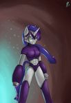  2013 abs angry anthro anthrofied arm_cannon blue_eyes breasts clothed clothing crossover cutie_mark doomthewolf equine friendship_is_magic fur hair helmet horn long_hair machine mammal mega_man_x megaman_x my_little_pony purple_hair rarity_(mlp) robot skimpy solo teeth unicorn weapon white_fur 