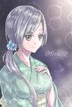  chitose_(kantai_collection) grey_hair japanese_clothes kantai_collection kimono lowres nekoyanagi_reo ponytail side_ponytail solo twitter_username 