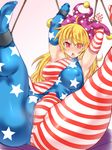  1girl blonde_hair bodysuit bound censored clownpiece erect_nipples gradient gradient_background hisui_(stapspats) mosaic_censoring pantyhose pussy solo touhou 