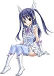  black_eyes blue_hair blue_legwear boots fairy_tail full_body long_hair looking_at_viewer mashima_hiro official_art simple_background smile solo thighhighs wendy_marvell white_background white_footwear zettai_ryouiki 