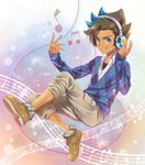  absurdres bad_id bad_pixiv_id beamed_sixteenth_notes blue_hair brown_hair eighth_note headphones highres inazuma_eleven_(series) inazuma_eleven_go inazuma_eleven_go_galaxy male_focus matatagi_hayato matsumoto_achi multicolored_hair musical_note solo staff_(music) two-tone_hair 