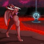  2015 alien anthro blizzard_entertainment breasts butt claws clothed clothing digital_media_(artwork) female grin human lava lightning lips looking_back male mammal marine nipples nude peeking portal solo_focus standing starcraft tiptoes toe_claws turning wiira wings zerg zergling 