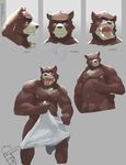  angry anthro bear biceps big_muscles black_eyes black_nose brown_fur chubby fur grizzly_bear juuichi_mikazuki loverslessthanthree male mammal morenatsu muscles nipples open_mouth pose solo teeth towel 