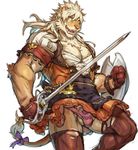  biceps bulge chest_tuft clothed clothing crossdressing feline fur hair half-dressed jacketbear male mammal melee_weapon muscles paws pecs sword tuft weapon 