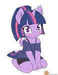  2015 :3 alasou alpha_channel alternate_hairstyle anthro anthrofied chibi clothing cute equine female friendship_is_magic fur hair horn kneeling looking_at_viewer mammal multicolored_hair my_little_pony patreon ponytail purple_eyes purple_fur simple_background smile solo transparent_background twilight_sparkle_(mlp) winged_unicorn wings 