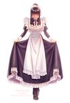  aken apron artist_name black_hair bowing character_name closed_eyes curtsey facing_viewer frills highres long_hair maid maid_apron maid_headdress narberal_gamma overlord_(maruyama) ponytail signature simple_background skirt solo watermark web_address white_background 
