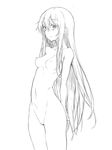  breasts cleft_of_venus collarbone doma_umaru greyscale groin highres himouto!_umaru-chan long_hair looking_at_viewer md5_mismatch monochrome navel nipples nude pussy redcomet revision simple_background small_breasts smile solo very_long_hair white_background 