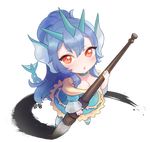  bad_id bad_pixiv_id blue_hair breasts calligraphy_brush chibi cleavage fang full_body gen_1_pokemon gyarados large_breasts long_hair open_mouth paintbrush personification pokemon red_eyes solo tasselcat transparent_background 