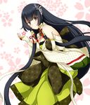  bare_shoulders black_hair breasts detached_sleeves hair_ornament hair_ribbon hair_tubes kantai_collection large_breasts light_smile long_hair looking_at_viewer mizuho_(kantai_collection) ribbon solo sotogawa_max very_long_hair 