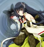  bare_shoulders black_hair breasts dark_persona detached_sleeves gothic_lolita hair_ornament hair_ribbon hair_tubes kantai_collection large_breasts lolita_fashion long_hair looking_at_viewer mizuho_(kantai_collection) multiple_girls red_eyes ribbon ripples seaplane_tender_hime shinkaisei-kan sotogawa_max very_long_hair 