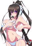  akino_masoho bikini black_hair highres infinite_stratos long_hair ponytail purple_eyes shinonono_houki solo swimsuit sword weapon 