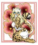  2015 black_spots blonde_hair blue_eyes blush breasts butt cheetah feline female flower fur hair long_hair looking_at_viewer mammal multicolored_fur narcotic_sprinkles nipples nude paws pinup plant pose pussy sitting smile solo spots spotted_fur white_fur yellow_fur 