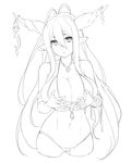  antenna_hair bikini breast_hold breasts cleavage cropped_legs danua draph eu03 granblue_fantasy greyscale hair_between_eyes horn_ornament horns huge_breasts jewelry lineart long_hair micro_bikini monochrome navel necklace pointy_ears sketch solo swimsuit upper_body very_long_hair 