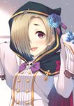  bad_id bad_twitter_id bags_under_eyes blonde_hair blue_flower blue_rose blush buttons chromatic_aberration cloak earrings flower granblue_fantasy hair_over_one_eye hood hooded_cloak idolmaster idolmaster_cinderella_girls jewelry long_sleeves red_eyes rose shirasaka_koume short_hair skull sleeves_past_fingers sleeves_past_wrists solo torn_clothes umihotaru_harumare 