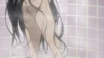  1girl animated animated_gif ass bathing bayonetta bayonetta:_bloody_fate bayonetta_(character) black_hair breasts convenient_censoring female head_out_of_frame legs long_hair shower side_view solo standing steam thighs water wet 