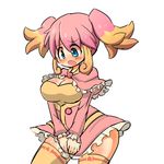  audino blue_eyes blush borokuro breasts cleavage gen_5_pokemon large_breasts open_mouth personification pokemon sidelocks skirt skirt_pull solo thighhighs 