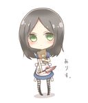  1girl alice:_madness_returns alice_(wonderland) alice_in_wonderland american_mcgee&#039;s_alice american_mcgee's_alice apron black_hair blood boots chibi green_eyes knife simple_background solo striped_legwear stuffed_toy translation_request 
