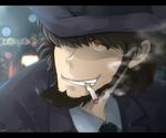  cigarette facial_hair formal hat jigen_daisuke lupin_iii male_focus nagisa-a necktie smoking solo suit 