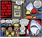  2019 border comic construction_worker english_text fin firefighter fish great_white_shark human humor jaws_(film) mammal marine necktie onegianthand parody police shark speech_bubble teeth text universal_studios white_border 