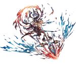  armor blonde_hair blue_eyes braid fire full_body gauntlets granblue_fantasy hair_intakes holding holding_weapon minaba_hideo official_art polearm red_armor solo spear thighhighs transparent_background twin_braids twintails weapon zeta_(granblue_fantasy) 