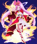  akagi_towa bangs boots bracelet cure_scarlet detached_sleeves drill_hair fire go!_princess_precure hair_ornament jewelry long_hair magical_girl naokado parted_bangs pink_eyes pink_hair pointy_ears precure quad_drills quad_tails solo sparkle very_long_hair 