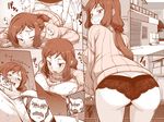  1girl ass blush breasts censored character_censor comic gundam gundam_build_fighters heart hetero iori_rinko large_breasts lingerie long_hair mature monochrome novelty_censor one_eye_closed panties ponytail presenting pubic_hair ral-san ribbed_sweater scrunchie sex smile sweater tongue tongue_out translation_request underwear yoneya_(nijie) 