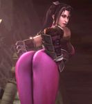  1girl 3d animated animated_gif armor ass ass_shake black_eyes black_hair bodysuit castle long_hair looking_at_viewer naughty_face open_mouth ponytail soul_calibur source_filmmaker spandex taki_(soulcalibur) teasing 