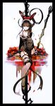  animal_ears asymmetrical_legwear bangs barbed_wire black_eyes black_hair blunt_bangs breasts bunny_ears cleavage fishnets flower frown gothic_lolita highres lolita_fashion long_hair medium_breasts narberal_gamma official_art overlord_(maruyama) rose sitting so-bin solo thighhighs thorns 