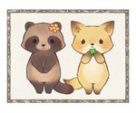  ayu_(mog) black_eyes border clover flower four-leaf_clover fox looking_at_viewer no_humans original standing tanuki 