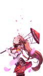  bad_id bad_pixiv_id brown_hair cherry_blossoms closed_eyes flower gloves hair_ornament kantai_collection long_hair oriental_umbrella ponytail red_umbrella solo tears umbrella uzubilla yamato_(kantai_collection) 