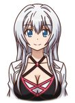  blue_eyes breasts cleavage collarbone large_breasts long_hair looking_at_viewer mugen_ouka ore_twintail_ni_narimasu silver_hair simple_background smile solo twoearle upper_body very_long_hair white_background 