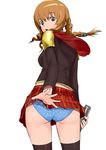  akademeia_uniform ass bad_id bad_pixiv_id braid brown_hair capelet cinque_(fft-0) drill_hair final_fantasy final_fantasy_type-0 green_eyes kiku_(kztk5528) looking_back panties pauldrons polka_dot polka_dot_panties skirt solo standing thighhighs twin_drills underwear 