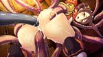  1girl amatsu_yurika arms_behind_back ass blush breasts brown_eyes brown_hair cum cum_in_ass cum_in_pussy double_penetration female game_cg hair_ornament looking_at_viewer nipples open_mouth pussy saliva solo tel-o tentacle tentacle_lord twintails wet yatagarasu_(company) 