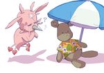  no_humans nuzzo stand_(jojo) steel_ball_run stuffed_animal stuffed_toy teddy_bear tusk_(stand) umbrella 
