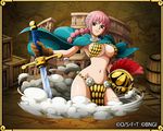  1girl armor bikini_armor braid breasts female gladiator gloves helmet large_breasts long_hair looking_at_viewer one_piece pink_hair rebecca_(one_piece) solo sword weapon 