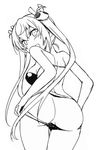  ass back blush breasts cowboy_shot deep_skin greyscale hair_ornament highres hitotose_rin long_hair looking_at_viewer looking_back medium_breasts memento_(sennen_sensou_aigis) monochrome sennen_sensou_aigis smile solo thighs twintails undressing 