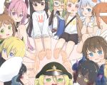 6+girls :d :p ? animal_ear_fluff animal_ears baigao bangs bare_legs barefoot black_hair blonde_hair blue_eyes blue_hair blush borrowed_character brown_hair child chinese_commentary commentary_request dark-skinned_female dark_skin demon_girl demon_tail feet glasses green_eyes green_hair hair_between_eyes hair_ornament hairclip hat headband heart heart-shaped_pupils heart_in_mouth highres horns looking_at_viewer multiple_girls original pink_hair pointy_ears purple_eyes red_eyes semi-rimless_eyewear shorts sleeves_past_wrists smile symbol-shaped_pupils tail tongue tongue_out under-rim_eyewear v yellow_eyes 