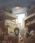  box can cardboard_box cat ceiling_light clutter computer dog dr_pepper eating instant_ramen jitome monitor mouse original rice_cooker school_uniform short_hair soda_can solo storage_room teapot yamaada 