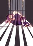  ankle_cuffs bad_id bad_pixiv_id bound jojo_no_kimyou_na_bouken joseph_joestar_(young) male_focus prison purple_hair scarf senzzang solo tied_up 