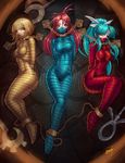  3girls aqua_hair ass bdsm blonde_hair bondage bound breasts chains female gag golden_sun green_eyes helpless jasmine_(golden_sun) karosu-maker long_hair looking_at_viewer mary_(golden_sun) multiple_girls mummification mummy red_eyes red_hair shiba_(golden_sun) short_hair tape trio 