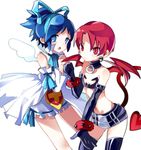  alternate_hair_color bad_id bad_pixiv_id black_gloves blue_eyes blue_hair captain_yue choker cosplay crossdressing demon_tail disgaea earrings etna etna_(cosplay) flonne flonne_(cosplay) gloves hair_ribbon hands_clasped jewelry kashuu_kiyomitsu midriff mole mole_under_eye mole_under_mouth multiple_boys navel otoko_no_ko own_hands_together parody ponytail red_eyes red_hair red_wings ribbon skirt skull_earrings slit_pupils style_parody tail touken_ranbu white_bloomers wings yamato-no-kami_yasusada 