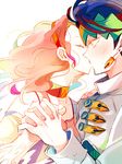  1girl bad_id bad_pixiv_id blue_hair headband hetero jojo_no_kimyou_na_bouken kishibe_rohan kiss pink_hair red_hair senzzang sugimoto_reimi 