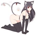 all_fours animal_ears bad_id bad_pixiv_id bell bell_collar black_gloves black_hair black_legwear breasts cat_ears cat_tail collar elbow_gloves full_body gloves imagining jingle_bell long_hair medium_breasts namisi nipples nude pet_play red_eyes ribbon sidelocks simple_background solo tail tail_ribbon tail_wagging thighhighs thought_bubble white_background 
