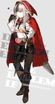  animal_ears black_hair boots cape copyright_name fire_emblem fire_emblem_if gloves grey_hair heart hood long_hair multicolored_hair red_eyes solo starshadowmagician tail two-tone_hair velour_(fire_emblem_if) wolf_ears wolf_tail 