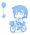  balloon bicycle bicycle_basket frog ground_vehicle hiryuu_(kantai_collection) kantai_collection lowres monochrome riding shishigami_(sunagimo) solo 