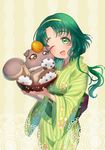  1girl akimoto_komachi daifuku eating food galibo green_eyes green_hair japanese_clothes kimono long_hair mame_daifuku_(food) nuts_(yes!_precure_5) precure tareme wagashi yes!_precure_5 