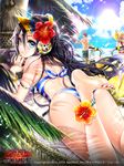  2girls anklet ass back backless_outfit bare_back barefoot baseball_cap beach black_hair blonde_hair blue_eyes blue_sky bow bracelet brown_hair cloud cocoon_(loveririn) computer convenient_leg day feet flower furyou_michi_~gang_road~ gang_road_joker hair_flower hair_ornament hammock hat hat_bow headphones hibiscus jewelry laptop leg_up lens_flare long_hair looking_at_viewer looking_back low_twintails lying multiple_boys multiple_girls ocean on_stomach one-piece_swimsuit original outdoors palm_tree red_hair sky smile soles sparkle striped striped_swimsuit sun swimsuit the_pose toenail_polish toes tree twintails very_long_hair 
